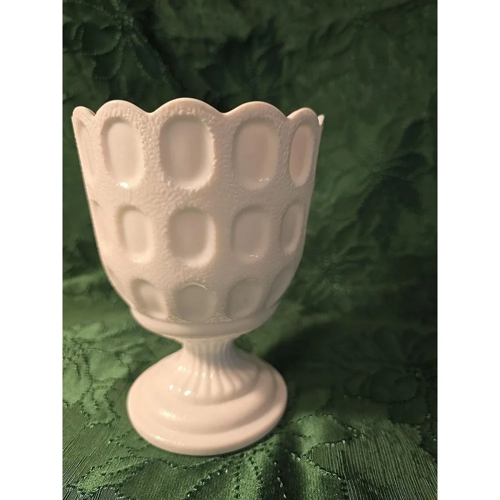 Vintage EO Brody Thumbprint White Milk Glass Vase USA Made 6
